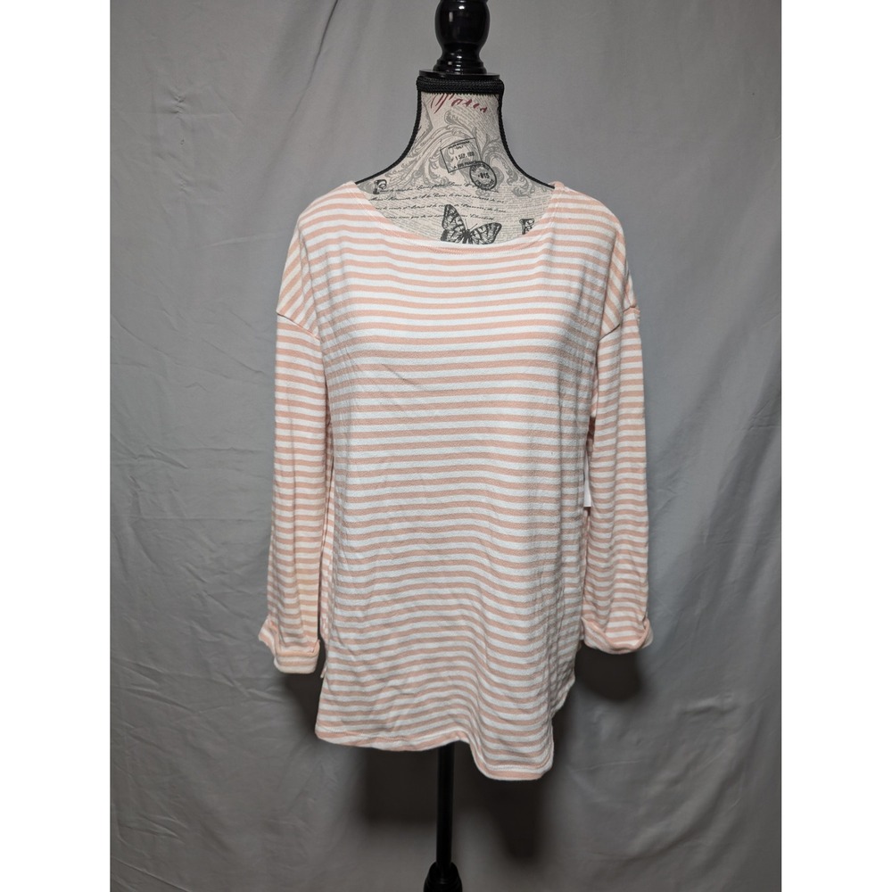 Old Navy Pink White Striped Long Sleeve Knit Top Lightweight New‎ Women's Large